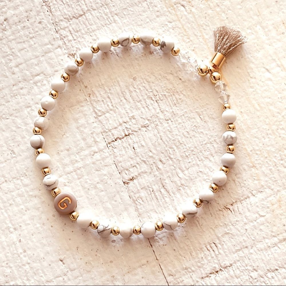 14k Gold Howlite Initial Bracelet